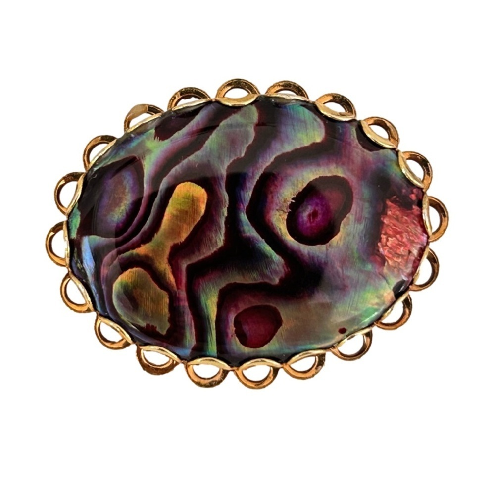 Abalone Shell Gold Tone Oval Brooch